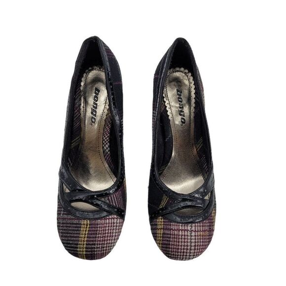 Vtg Y2K Bongo Shoes Bratz Plaid Pumps Round Toe Cut Outs 3.75" Heel Purple Sz 8 - Picture 1 of 10